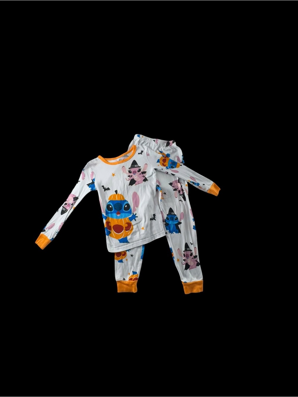 Disney Stitch Kids Halloween Pajama Set with Orange Trim and